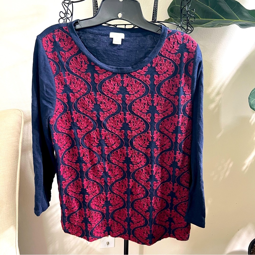 J. Crew Embroidered Long Sleeve Top